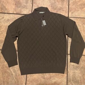 NWT Canali merino wool polo argyle sweater brown size extra large